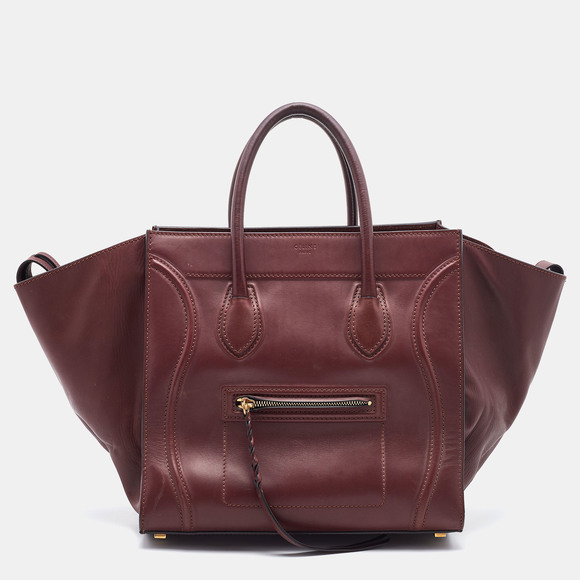 Celine | Bags | Celine Burgundy Leather Medium Phantom Luggage Tote ...